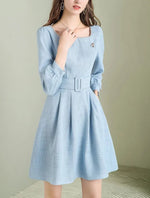 Robe Bleue Vintage En Tweed
