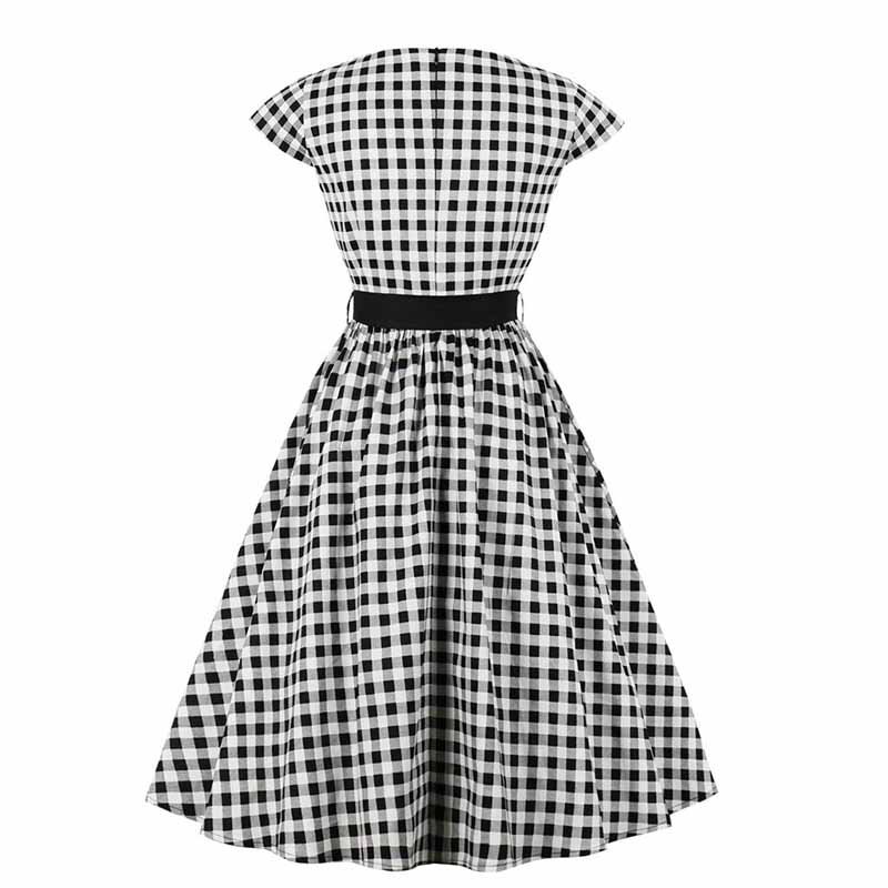 Robe Blanche Années 50 à Carreaux & Tendance Retro