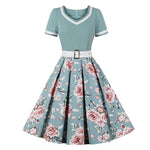 Robe Style Retro Grande Taille - Bleu / L